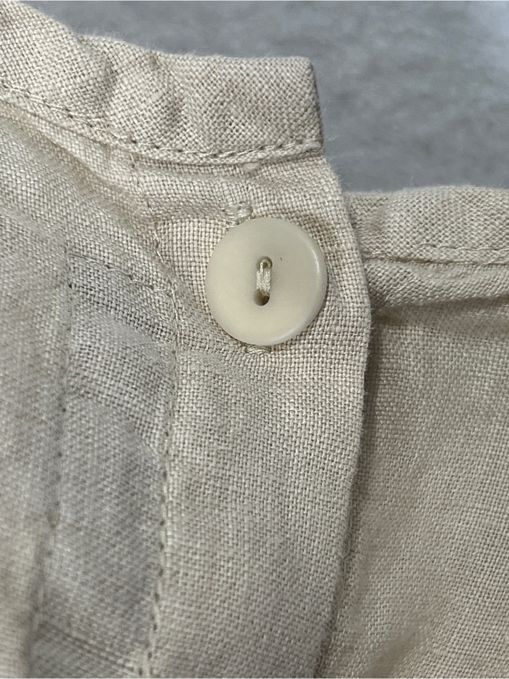 Flax Linen Top 1G Natural Beige Button Back Short Sleeve Oversized Lagenlook - Picture 3 of 6